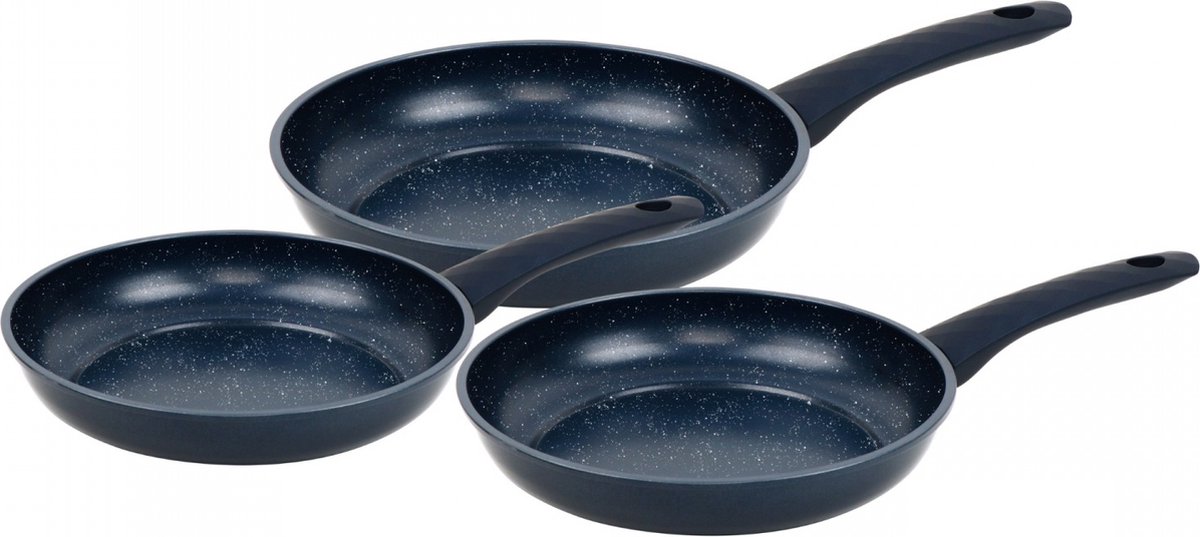 Herzberg - koekenpannenset 3-delig Ø 20 + 24 + 28 cm - inductie - PFAS-vrij - marmercoating - Blauw
