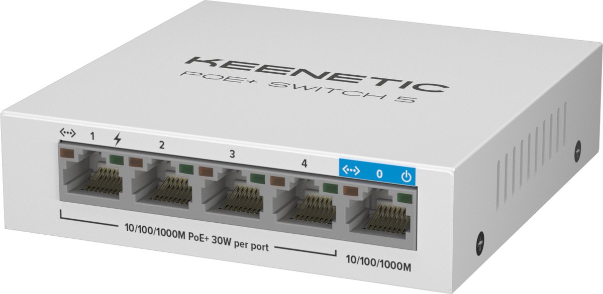 KEENETIC - PoE+ - Switch 5 - (KN-4610) - 1 poort 1Gbps - switch - 4 poorten 1Gbps PoE+ - maximaal uitgangsvermogen 60W - metalen behuizing - Wi- FI Access Point - IP-telefoon - IP-camera's