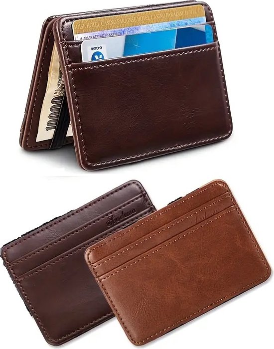 Porte-cartes I Portefeuille Magic I Pour 4 cartes et billets I Porte-cartes de crédit I Porte-cartes I Design horizontal Uniek I Marron clair