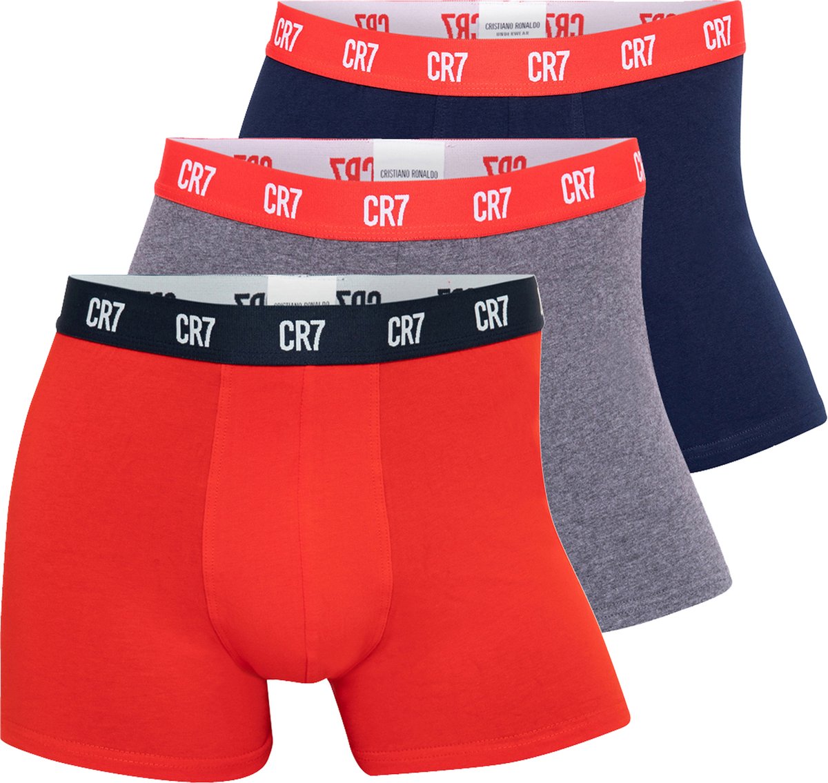 CR7 Heren Boxershorts Effen Rood/Grijs/Blauw 3-Pack - Maat S