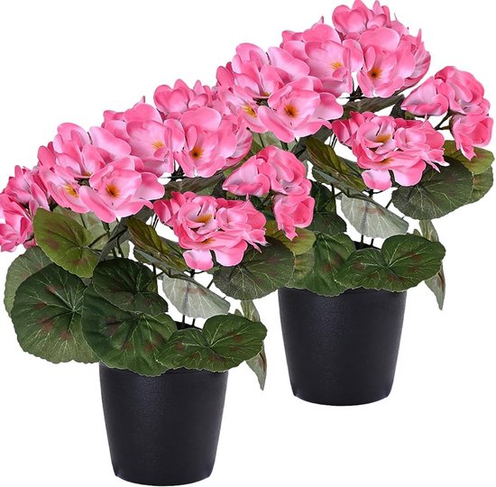 Kunstbloemen in pot - Geranium decoratie - Buiten en binnen - Zijden bloemen - Boeketten - Keramische vaas - Kunstplant - Balkon - Thuis - Bruiloft
