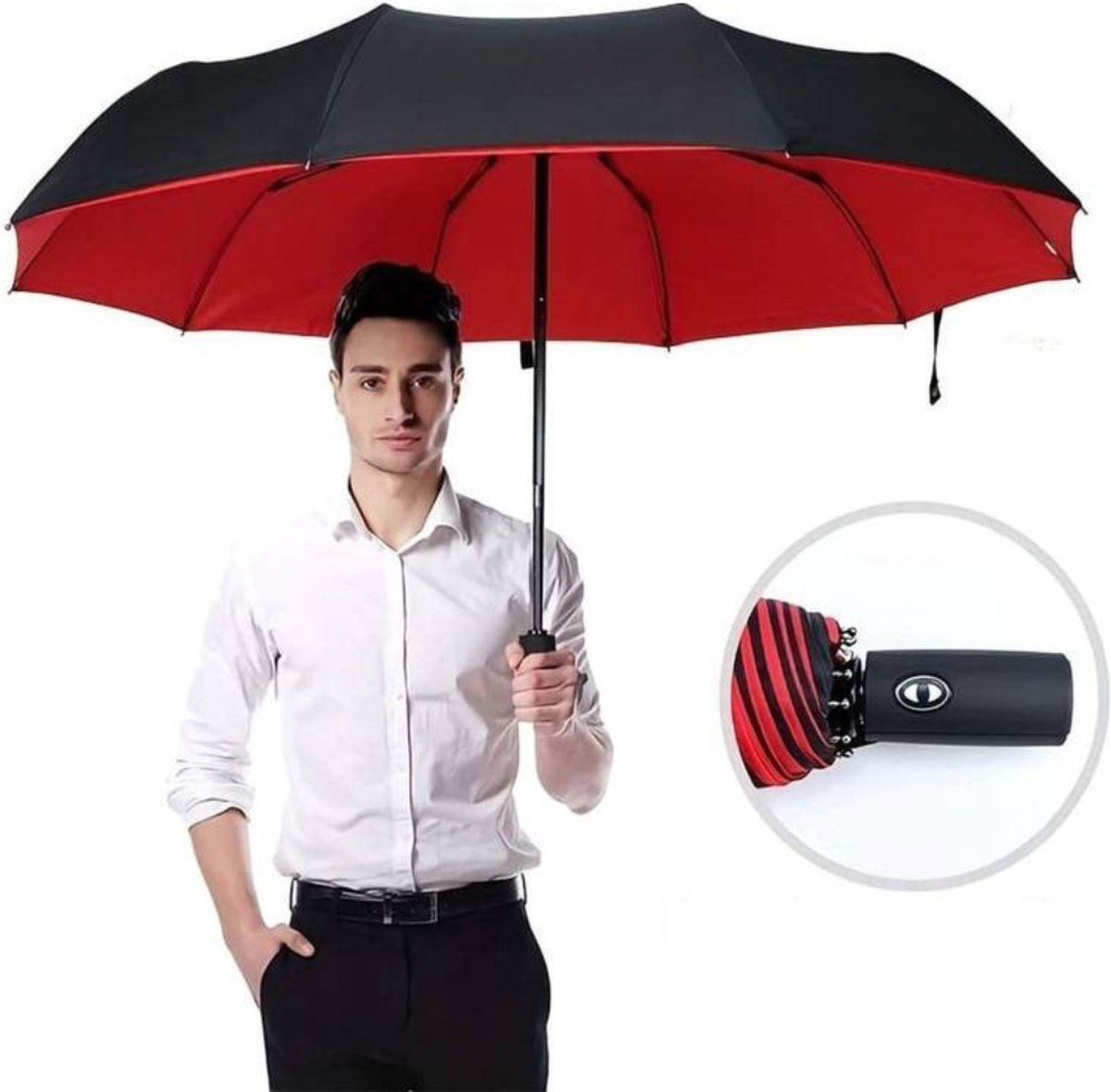 Bovista Moderne Stormparaplu - Windproof Paraplu - Opvouwbaar Stormproef - Automatisch Uitklapbaar - Umbrella - Rood