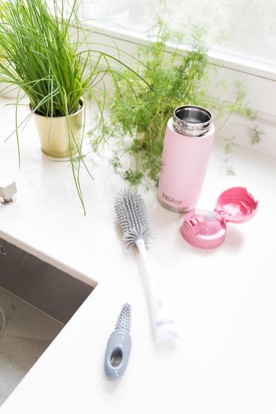 Nuby - Silicone flessenborstel met houder - Grijs van Nûby — afbeelding 2