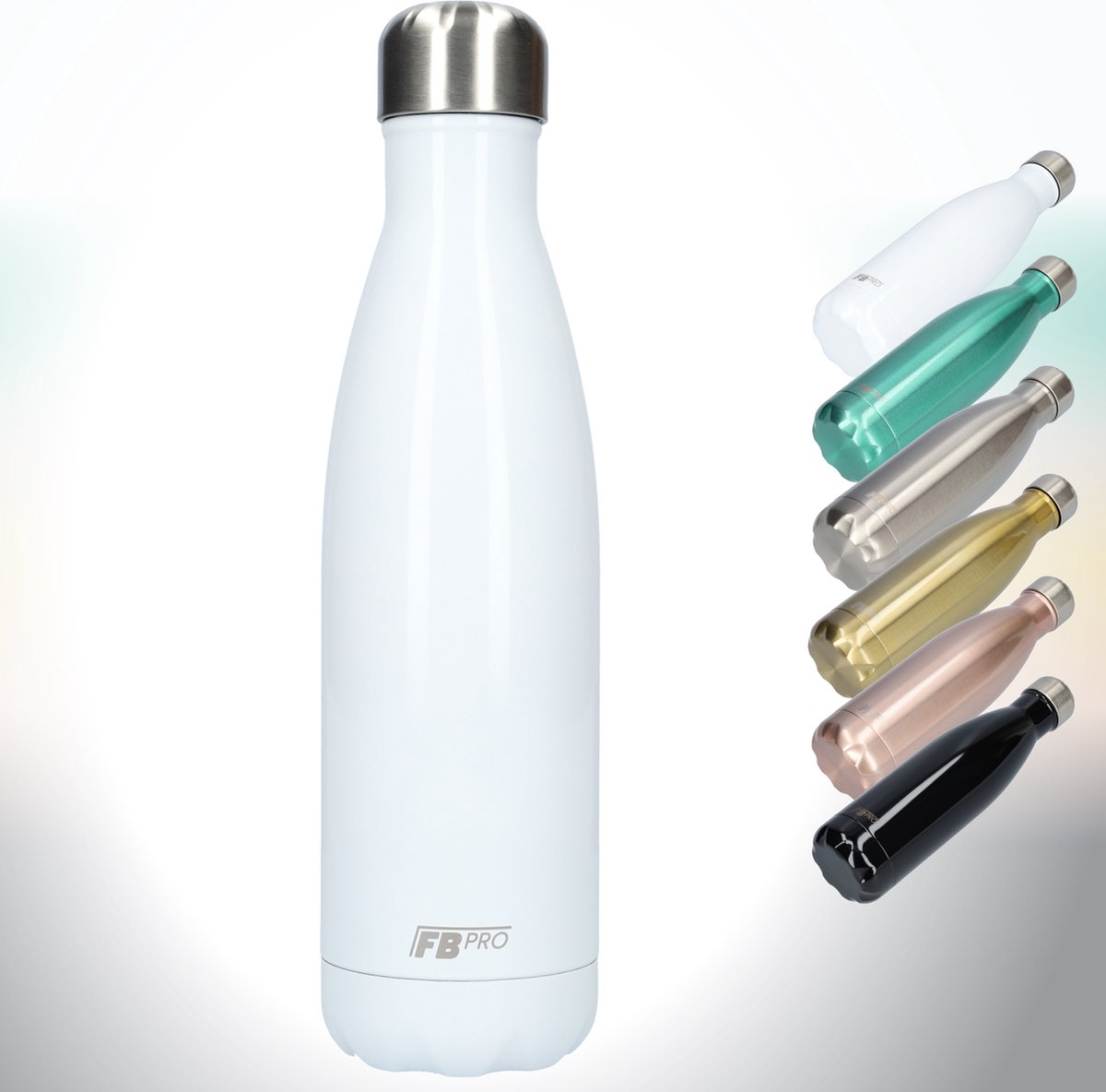 FBFS11, Thermosfles, Drinkfles, Waterfles - Modern & Slank Design - Thermos Fles voor de Warme en Koude Dagen - Dubbelwandig - Robuuste Thermoskan - 500ml - Gloss White - Glanzend Wit