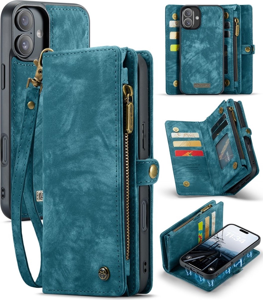 Caseme Geschikt voor iPhone 16 Plus hoesje - Vintage 2 in 1 portemonnee - Blauw