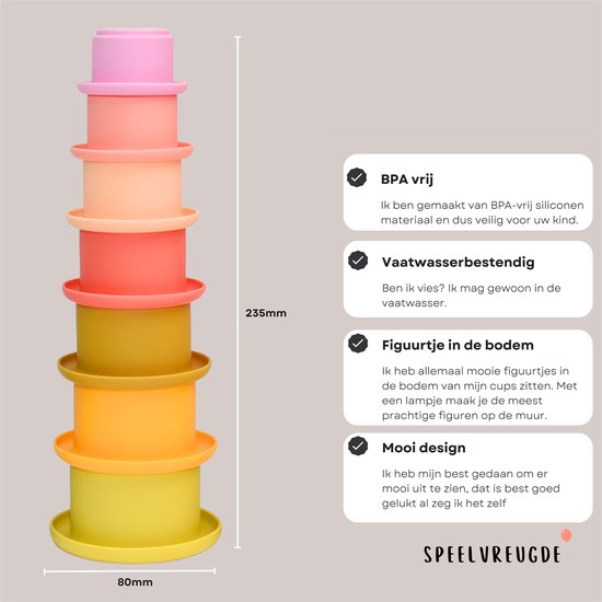 Tour à empiler - Gobelets empilables - Gobelets empilables - Tour de jeu - Jouets à empiler - Pierres à empiler - Siliconen - Sans BPA - Bébé - Tout-petit - Tout-petit - Développement - Éducatif