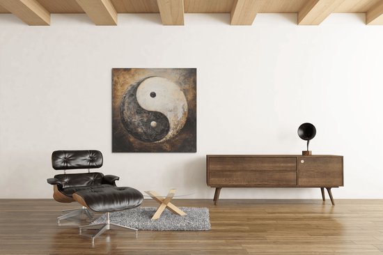 Peinture sur toile carrée - Abstrait - Yin et Yang - 100x100x2 cm