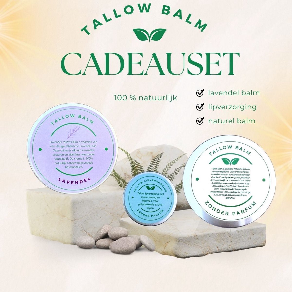 Goedkoopste Tallow cadeauset met 3 tallow producten - 250 ml 100 natuurlijke crème zonder parfum - 150 ml tallow crème met lavendel olie - 15 ml lipbalm - kerstcadeau - beef tallow