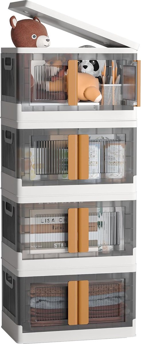 JGS® - Veelzijdige Opvouwbare Opbergdozen met Deksel en Wielen, Set van 4, 32L Capaciteit-