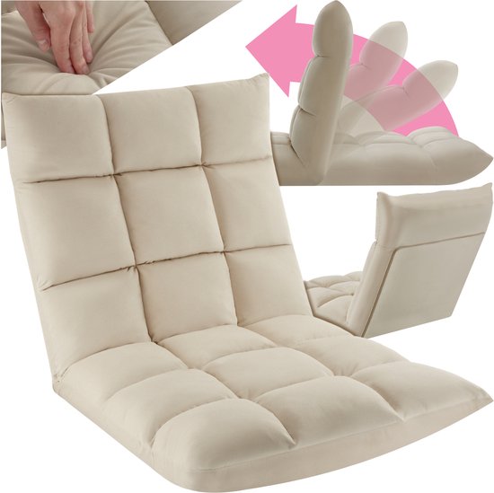 Foto: Tectake relaxstoel relaxfauteuil xxl vloerstoel opvouwbaar met ligfunctie vloerstoel met verstelbare rugleuning te gebruiken als fauteuil zitkussen vloerkussen relaxligstoel of voor meditatie beige