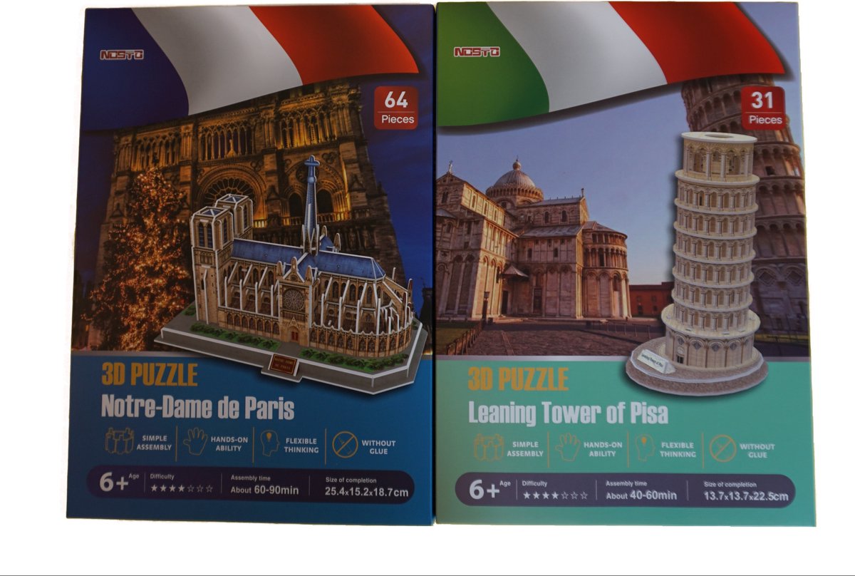 Sustenia  3D Puzzel set  Notre Dame  Tower of Pisa