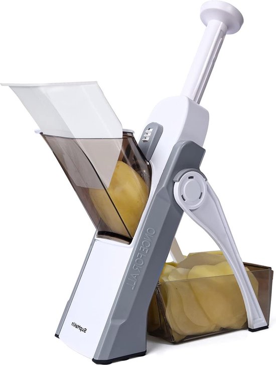 Arquiel 19-in-1 multifunctionele mandoline, groenteschaaf, groentesnijder, blokjessnijder, eiersnijder, uienhaker, keukenmachine met houder, groen en wit, van kunststof van roestvrij staal