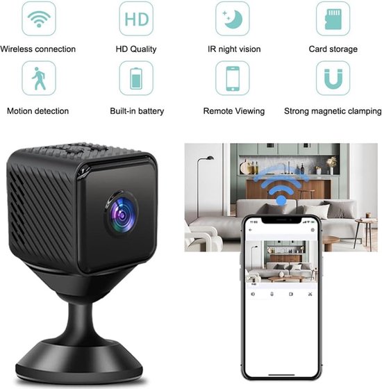 Spionagecamera, miniformaat, draadloos, verborgen, 1080P HD, wifi, met