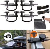 Galeries de toit universelles - Lot de 4 colliers de serrage universels en acier inoxydable pour coffre de toit, kit de montage pour bus, support en U, largeur intérieure 83 mm, avec 8 écrous de blocage et 2 sangles