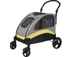 RM Store® - Grote Hond Wandelwagen - 4 Wielen Huisdier Trolley - Verstelbare Hendel - Opvouwbaar - Max. 55KG - Grijs + Geel