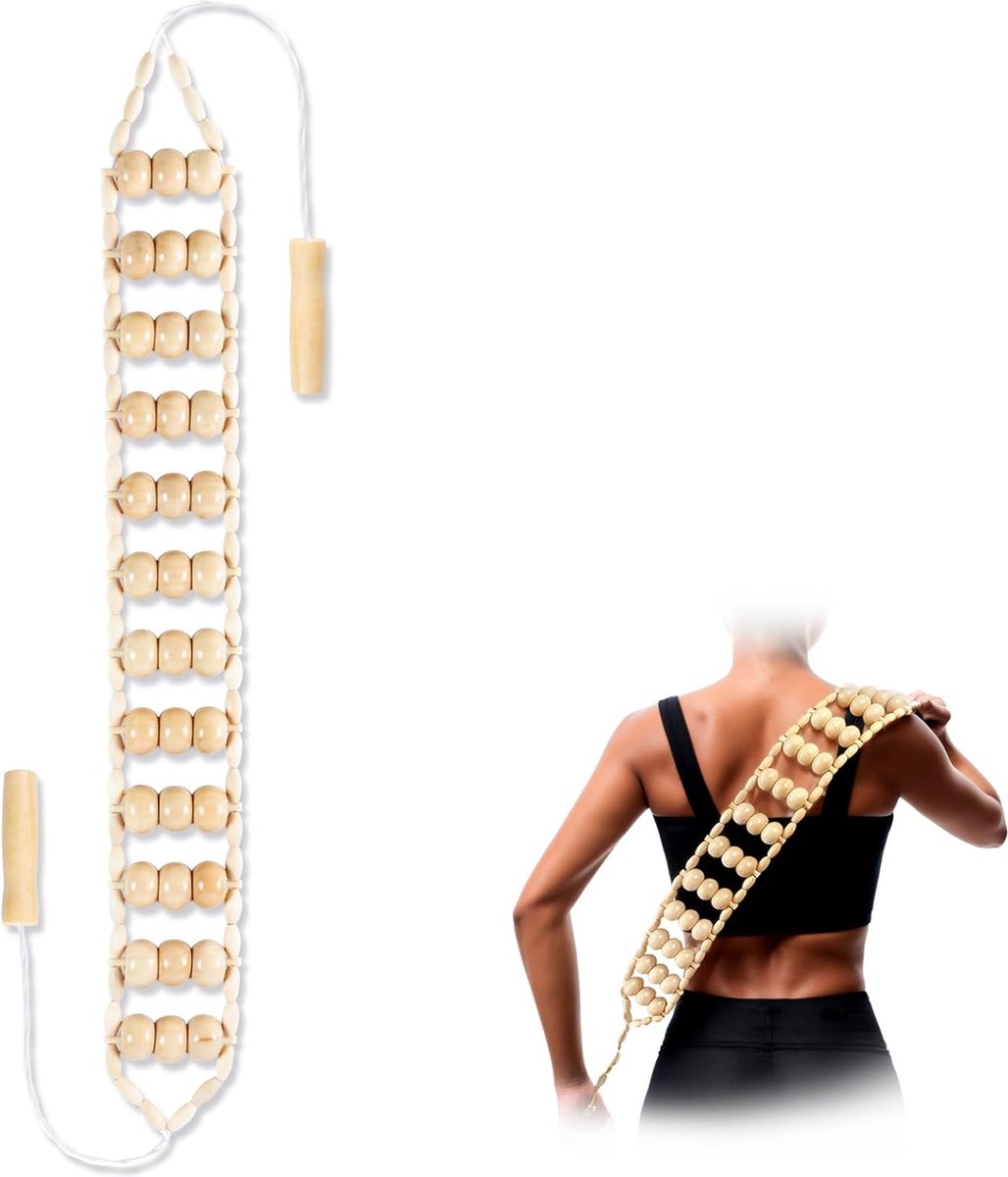 Goedkoopste Massagehulpmiddelen voor houttherapie - Massageroller met touw voor de rug van hout - Professionele cellulitismassage-apparaat voor het vormen van het lichaam, contouren, verlichting van de rug, nek en benenspieren