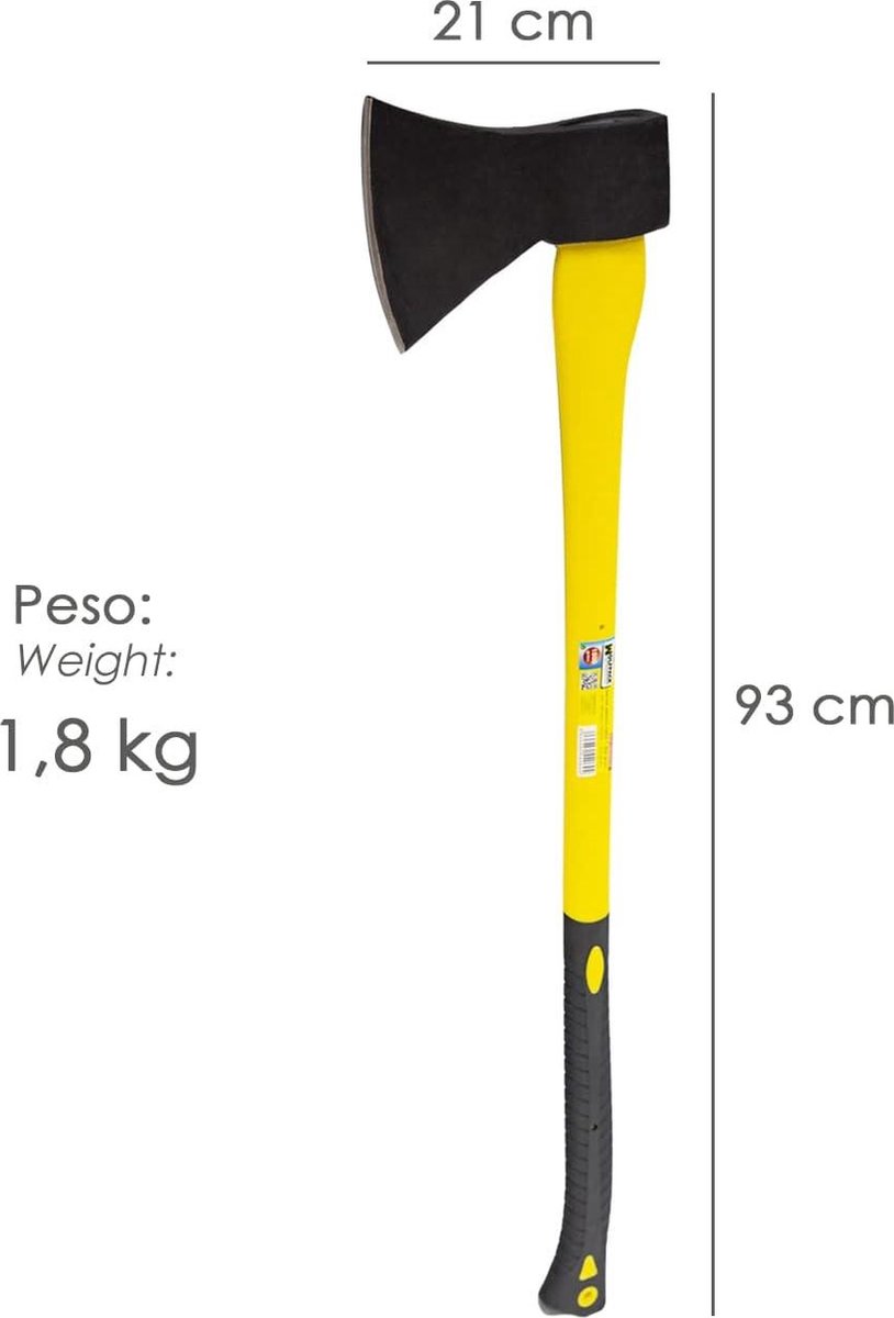 Gesmede Kopfaxt 1.800 g met glasvezelhandvat - Brandhoutzax en kneetax - Licht en robuust