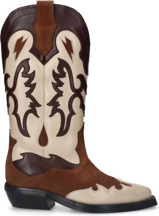 Sacha Dames Cognac leren cowboylaarzen met sierstiksels Maat 36 bol