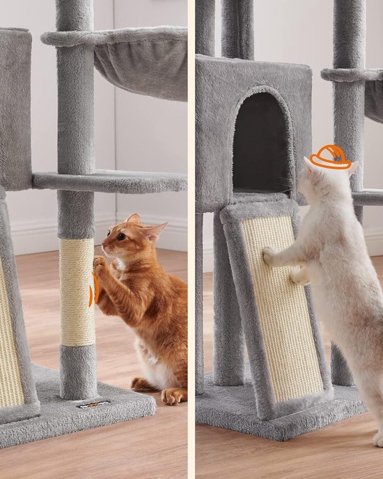 Feandrea Krabpaal, 135 cm pluche kattenboom, meerdere verdiepingen, wasbaar, afneembare zitstang, krabstam, mand, hol, donkergrijs Feandrea Krabpaal, 135 cm pluche kattenboom, meerdere verdiepingen, wasbaar, afneembare zitstang, krabstam, mand, hol, donkergrijs