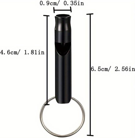 Dimensions d'un sifflet noir porte-clés.