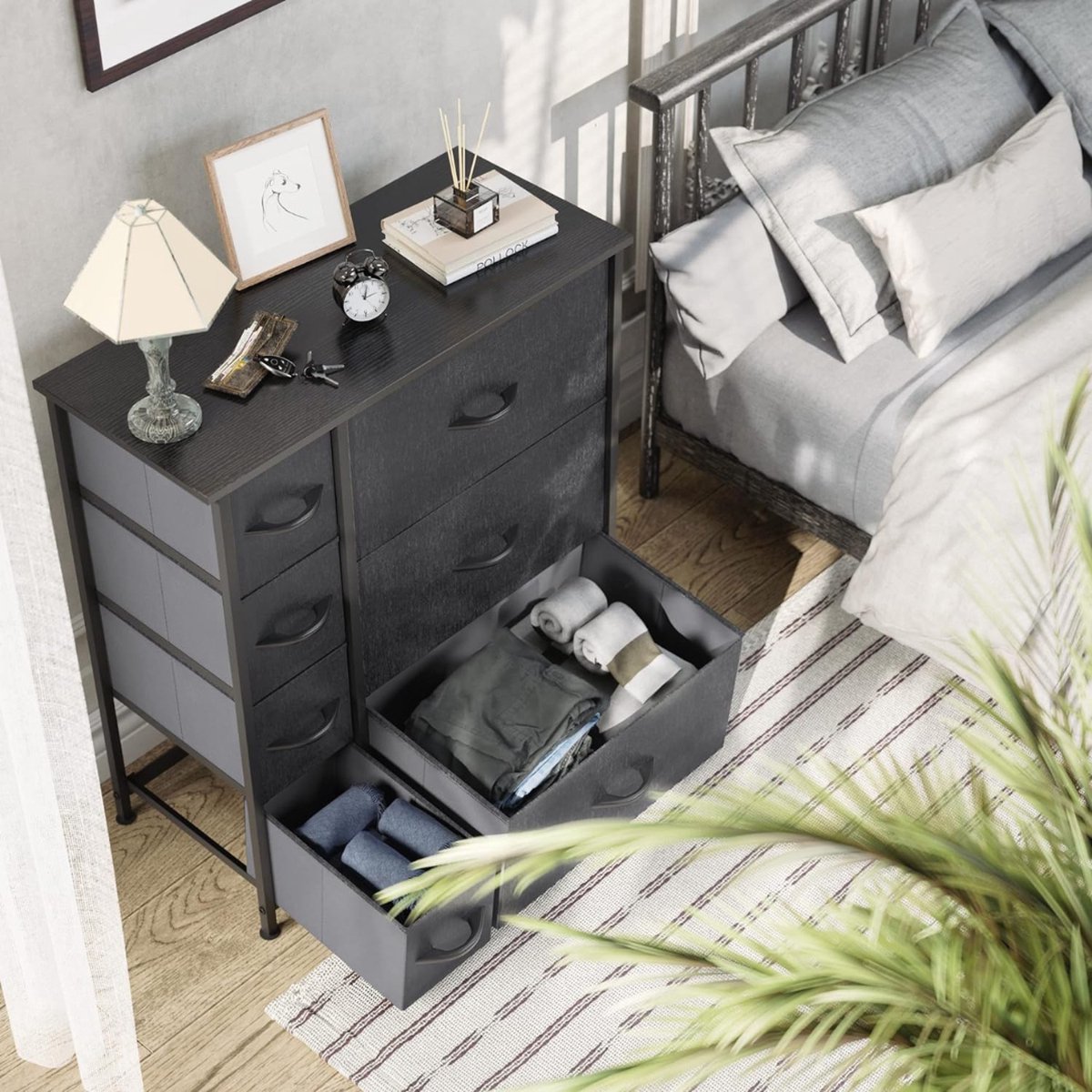 GOPLUS Commode met 3 stoffen laden, ladekast met metalen