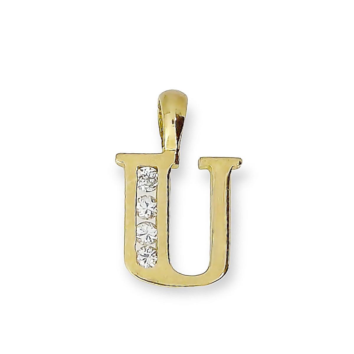 Goud Hanger Letter U 14 karaats Zirkonia