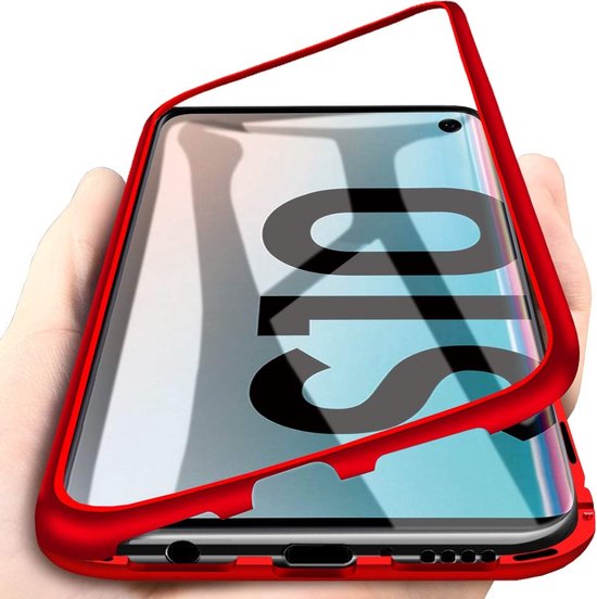 Coque pour Samsung Galaxy S10 - Rouge Housse Magnétique Protection 360° Métal Avant/Arrière Verre Résistant