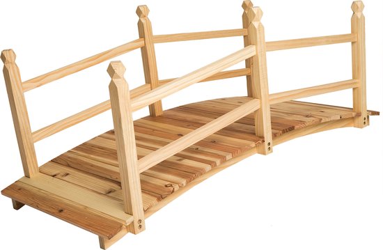 relaxdays vijverbrug - tuinbrug - tuindecoratie - met reling - houten