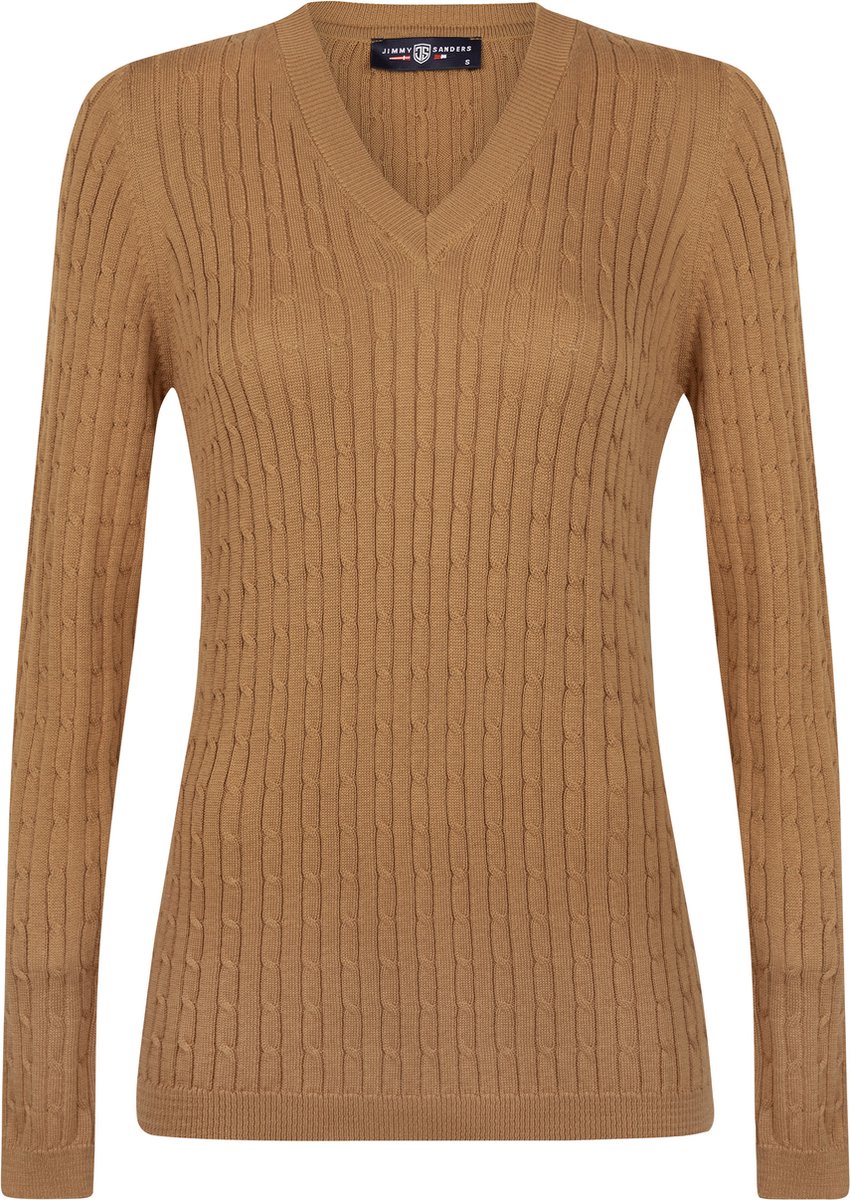 Jimmy Sanders V-Neck Sweater - V Trui - 100% Katoen Dames Camel - S