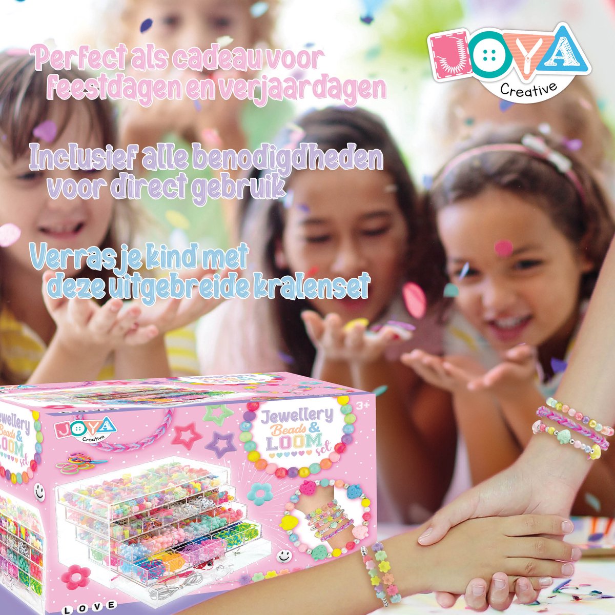 Armbandjes maken Meisjes 3000pcs - Sieraden Maken - Kralenset met Letterkralen, Pastelkleuren, Smiley Beads & Loombandjes - Geschikt voor meisjes vanaf 6 jaar - Joya Creative — afbeelding 4