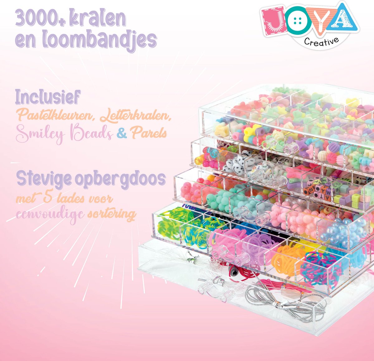 Armbandjes maken Meisjes 3000pcs - Sieraden Maken - Kralenset met Letterkralen, Pastelkleuren, Smiley Beads & Loombandjes - Geschikt voor meisjes vanaf 6 jaar - Joya Creative — afbeelding 3