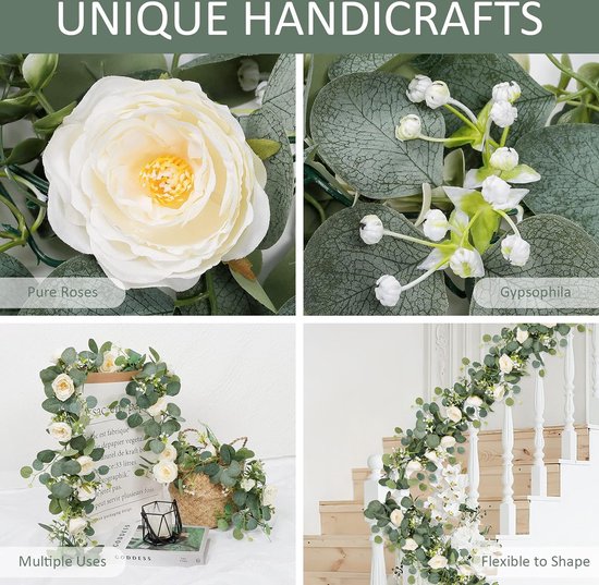 JUSTOYOU 2 stuks kunstmatige rozenslinger om op te hangen aan zijden bloemen voor binnen en buiten, bruiloftswand, badkamerdecoratie (roze - 13, 13 koppen
