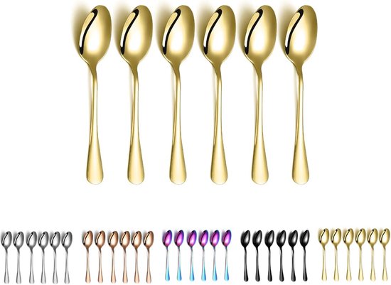 Set de 6 cuillères à soupe dorées - Acier inoxydable de haute qualité - Compatible