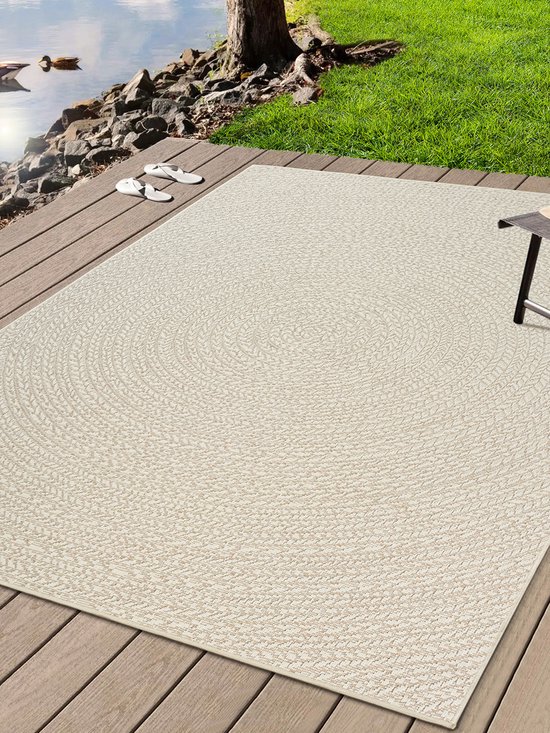 Foto: The carpet kansas robuust in en outdoor vloerkleed met een natuurlijke jute look weerbestendig geschikt voor terras en tuin cream 200 x 290 cm