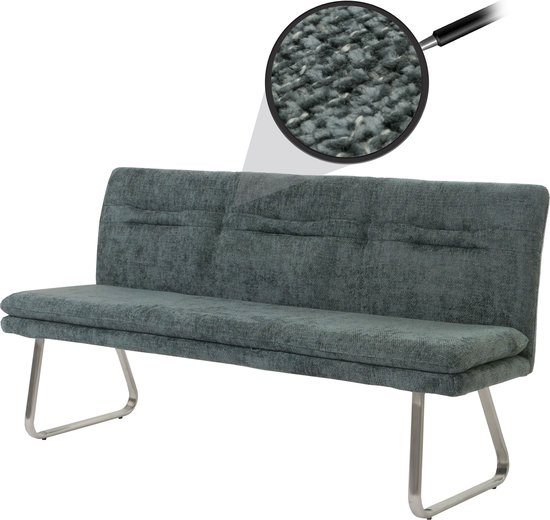 Canapé MCW-H70, canapé de salle à manger canapé rembourré, dossier tissu/textile chenille acier inoxydable brossé 180cm ~ bleu-vert