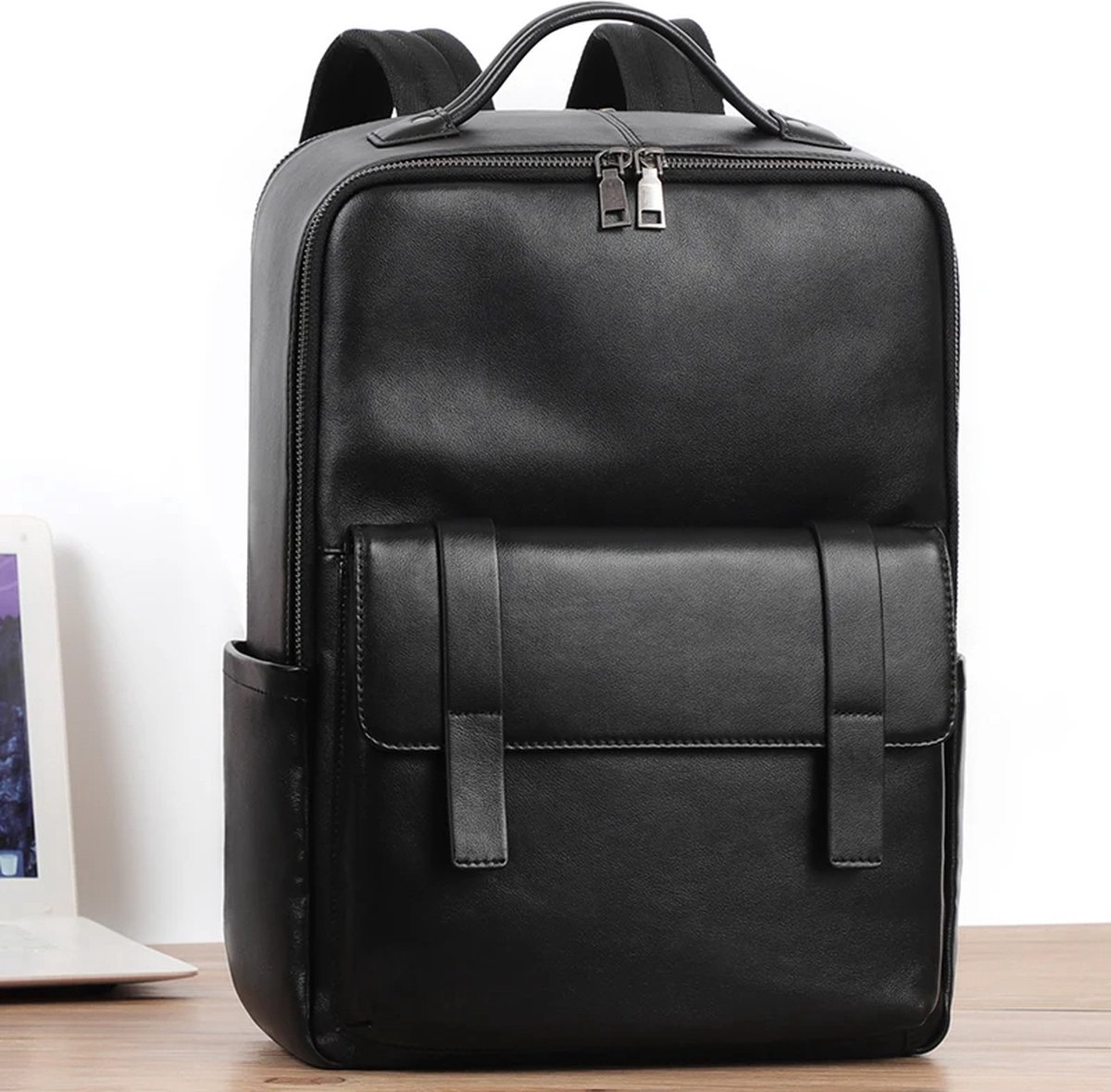 Sac à Dos En Cuir Véritable Homme 15,6 Pouces - Cuir De Vache Noir - Sac Ordinateur Portable Voyage Et Affaires