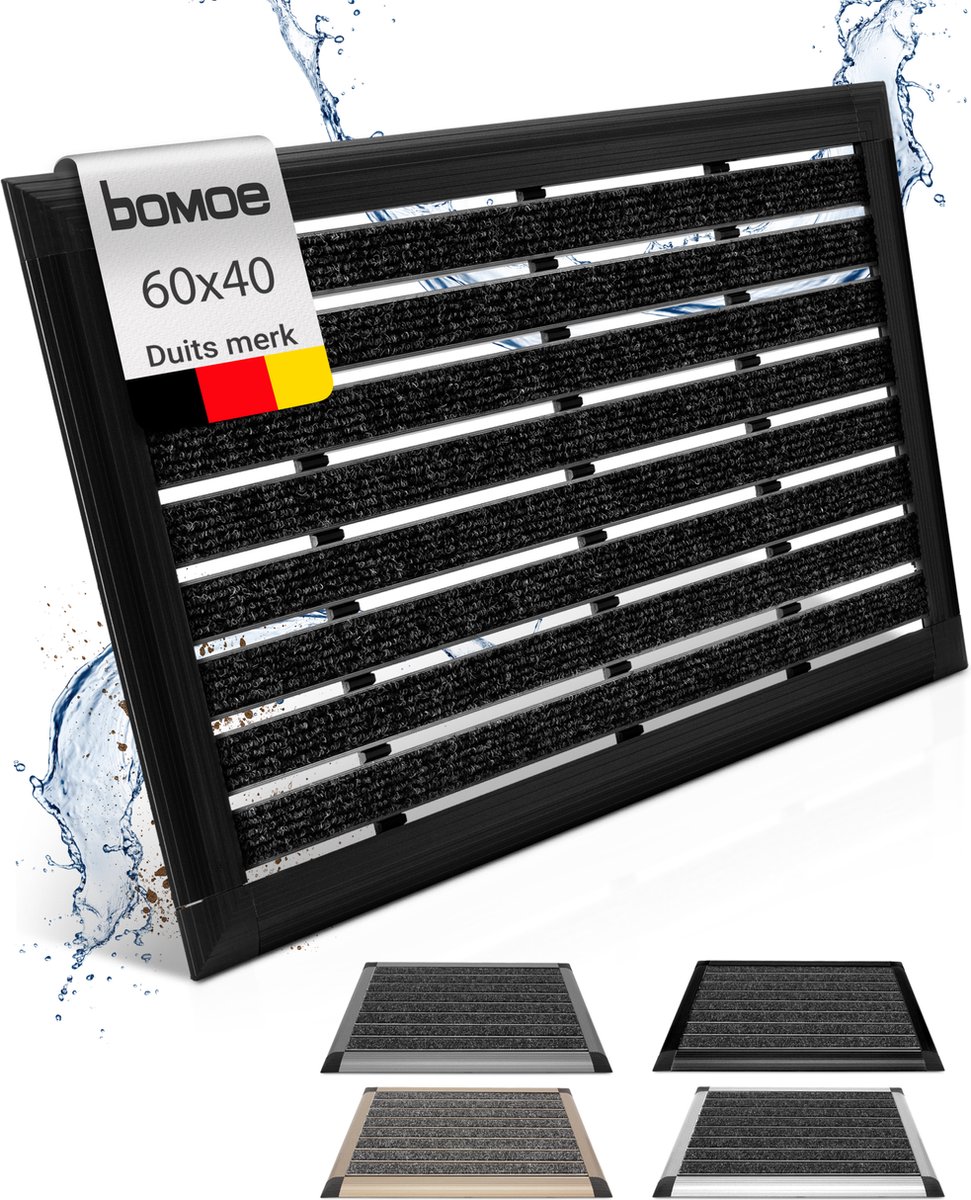 bomoe deurmat 40x60 cm AluGant - vloermat aluminium deurmat - voetmat buiten & binnen - deurmatten met rubber en hoge reinigende werking Antraciet