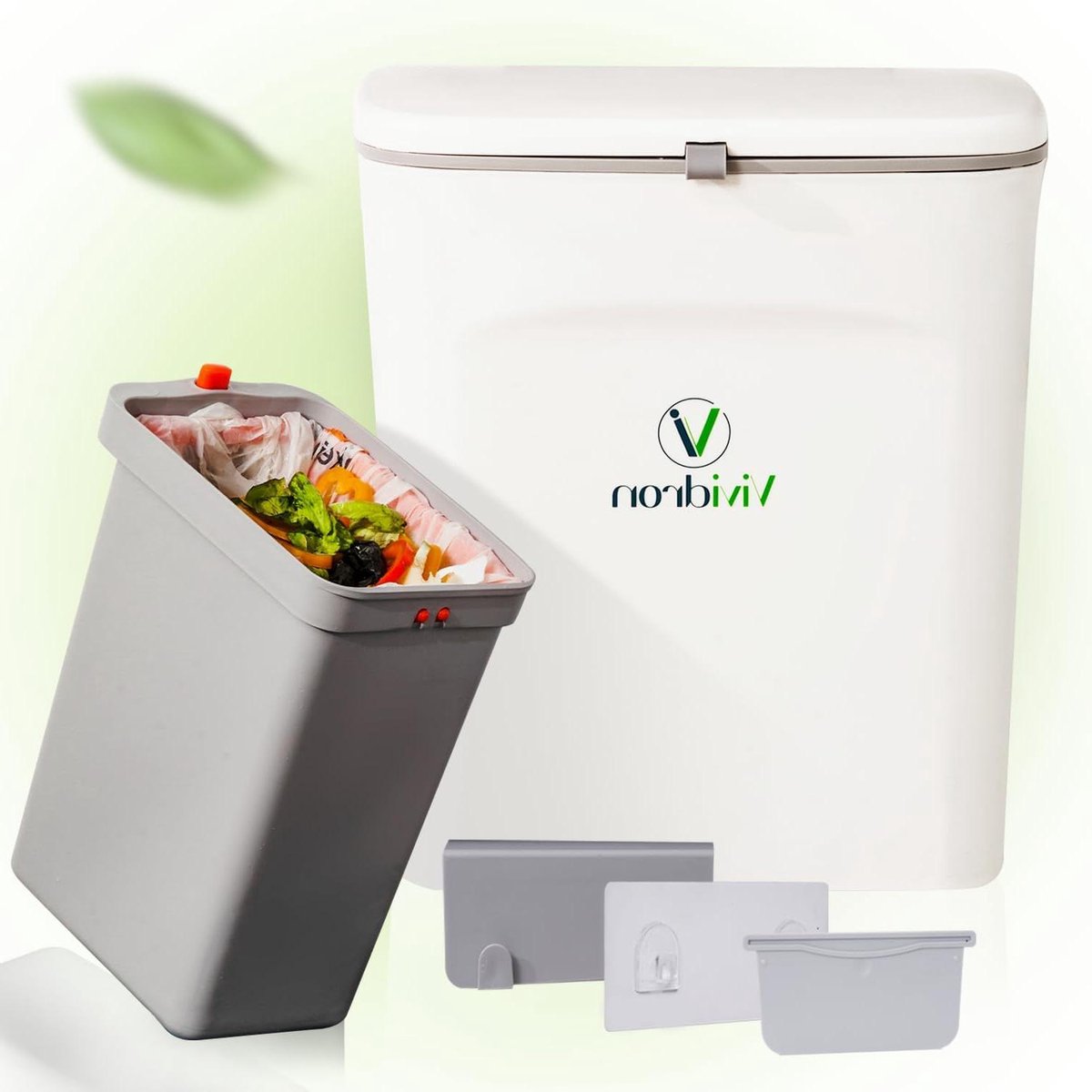Kleine compostemmer keuken met deksel 9 l bio-afvalemmer hangende vuilnisemmer voor onderkast spoelbak - wit