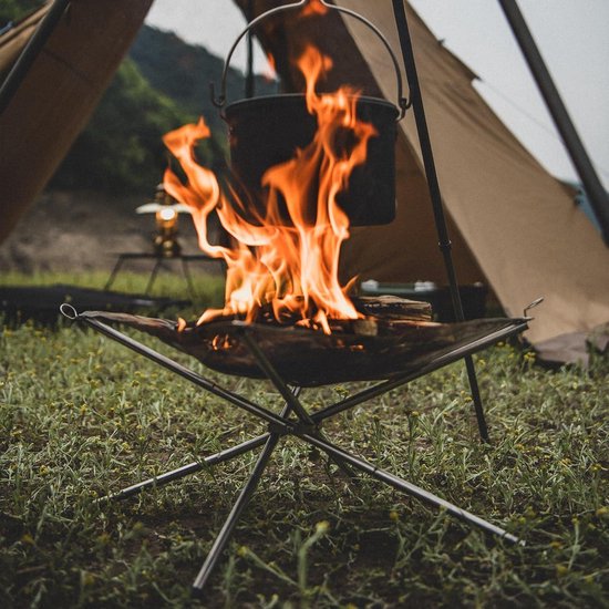panthem Draagbare vuurplaats, 16,5 inch camping vuurplaats opvouwbaar - opvouwbare stalen gaas draagbare open haard vuurplaats buiten vuurkorven perfect voor kamperen, achtertuin, terras, tuin