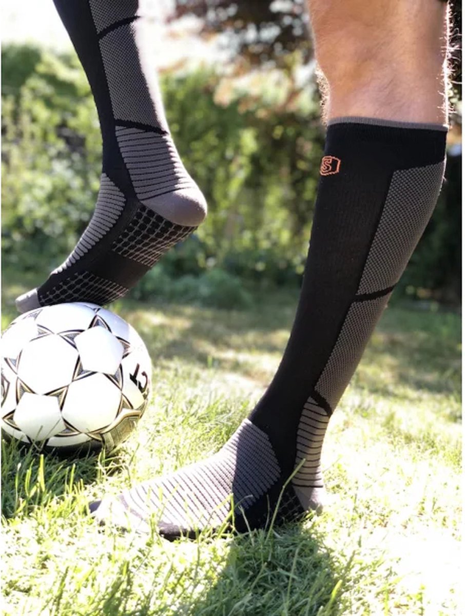 Supcare Sports compressie kousen , Extreme Bounce, zwart/grijs schoenmaat 43-47 hardloopsokken- fietsen- skiën