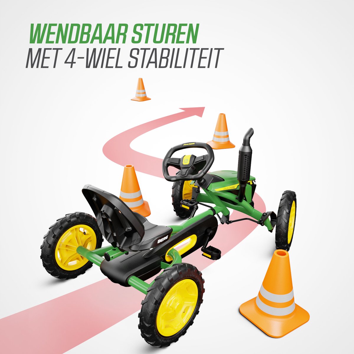 BERG Buddy John Deere® Skelter - 3+ Jaar - Verstelbare Stoel - Vrijloopautomaat - Officieel licentiemodel - Groen/Geel — afbeelding 5