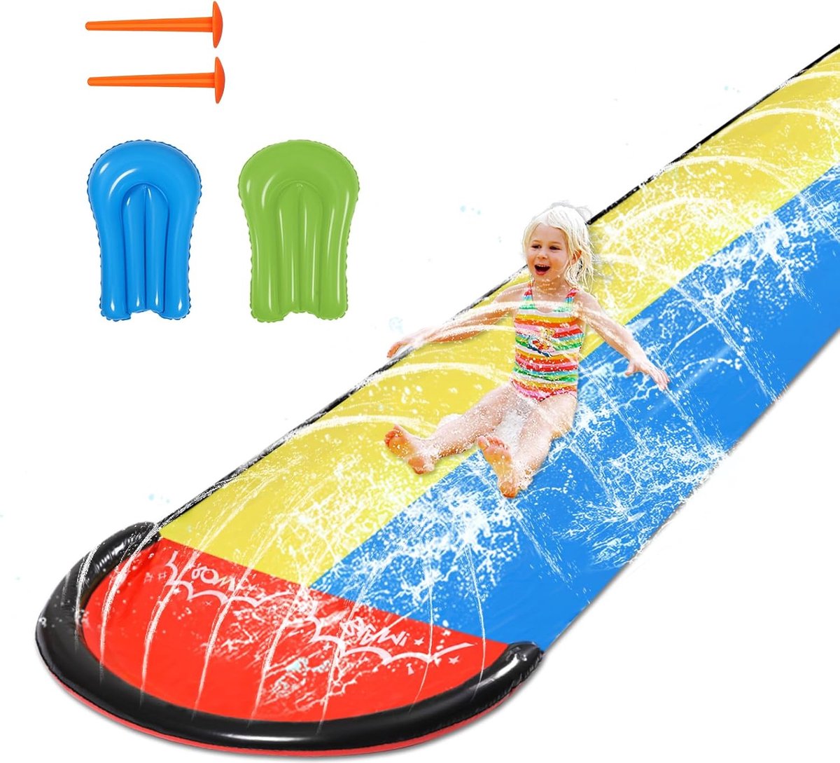 600 cm glijbaan en 2 bodyboards gazon waterglijbanen zomer waterspeelgoed met ingebouwde sproeier voor achtertuin buiten waterplezier voor kinderen volwassenen
