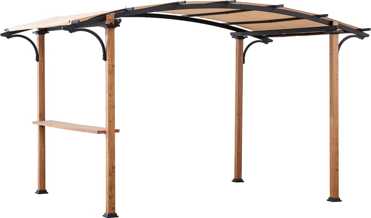 Boog Pergola 406x259cm natural wood looking frame en textileen dak