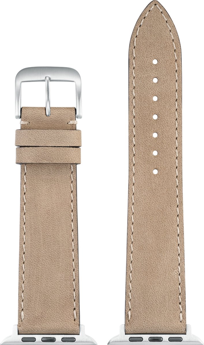 EULIT leer horlogeband geschikt voor Apple Watch 42-44-45-46 maat - Serie 1-2-3-4-5-6-7-8-9-10 + SE - nubuk smart - 22mm - beige - metalen verguld gesp - incl. adapter