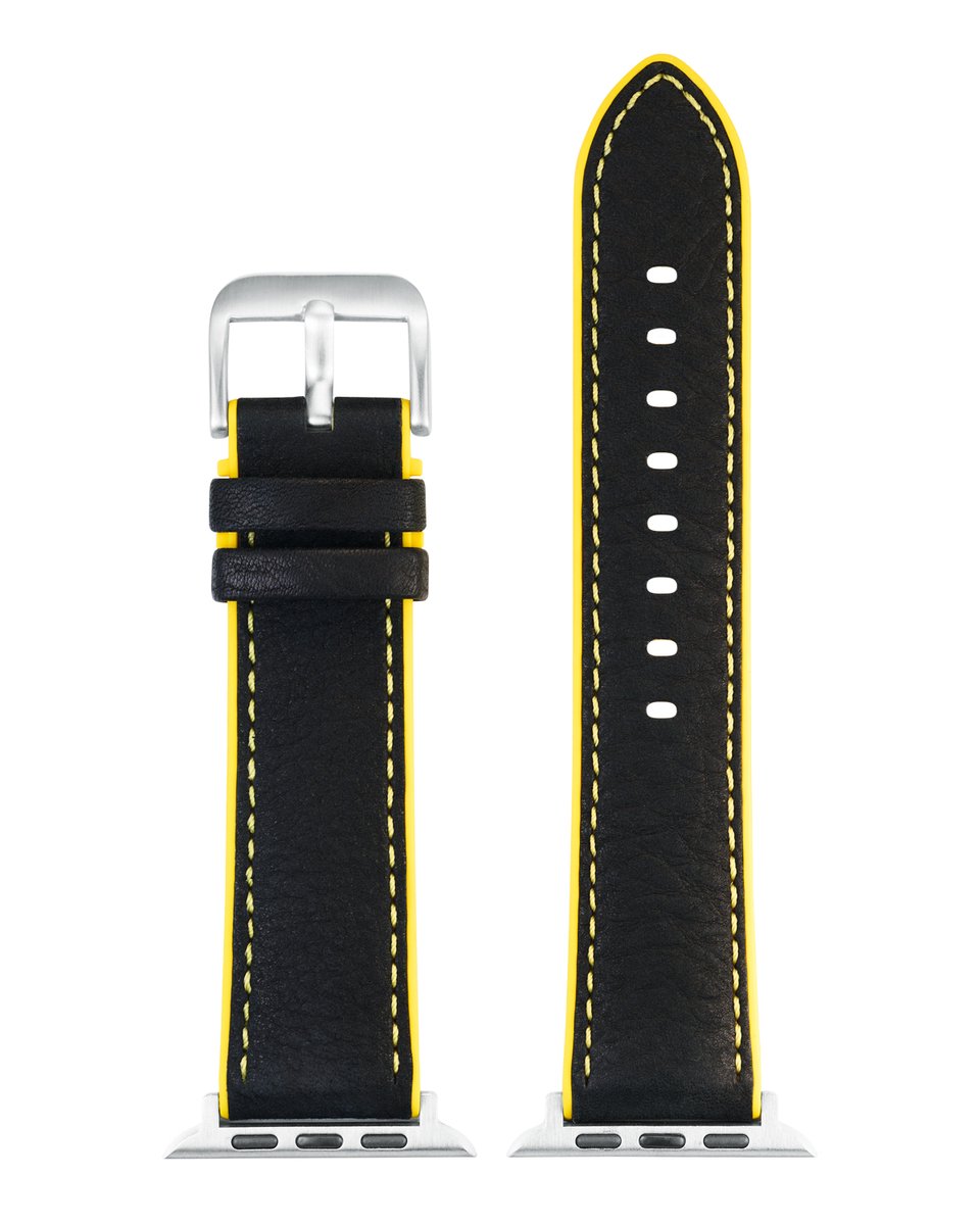 EULIT horlogeband geschikt voor Apple Watch 42-44-45-46 maat - Serie 1-2-3-4-5-6-7-8-9-10 + SE - eutec smart - 22 mm - geel zwart - metalen zwart gesp - incl. adapter
