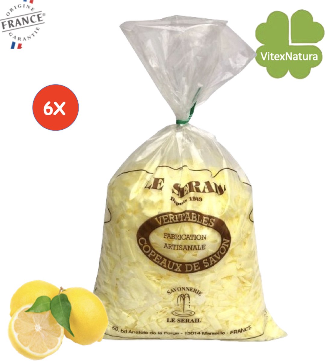Goedkoopste Marseille zeepvlokken lemon citroen | 6x 1kg | Ecologisch en Milieuvriendelijk | Le Serail
