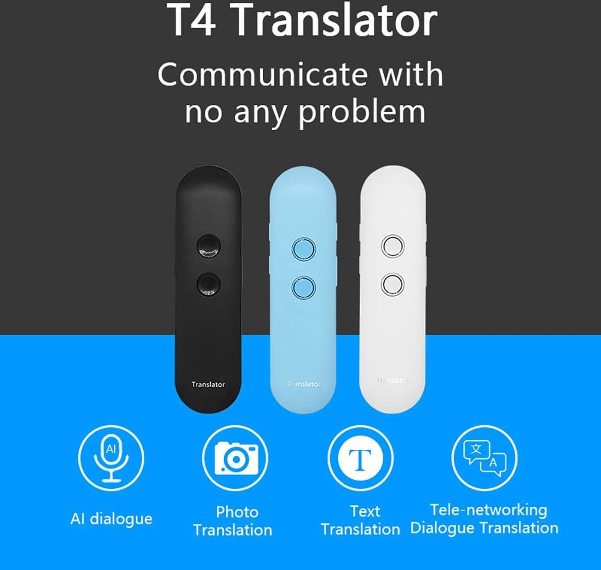 Afbeelding 2 van Igoods Draadloze vertaler - Slimme Internationale Vertaler - 3-in-1 - Tekst/Spraak/Foto - Met App - Zwart