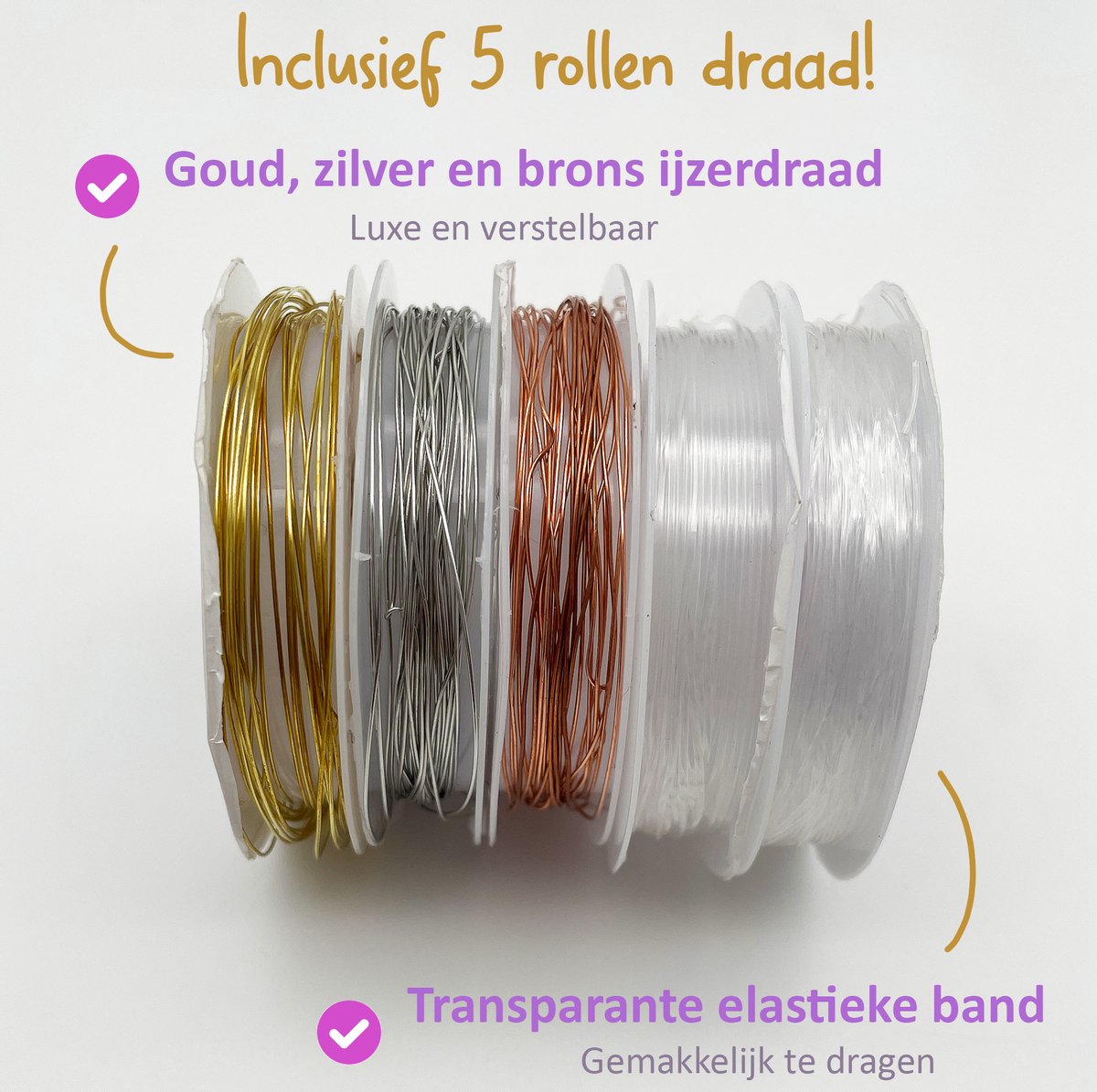 CREACOL Natuursteen kralen Goud - Armbandjes maken meisjes - Oorbellen maken kralenset - Sieraden maken meisjes - Edelsteen kralen set — afbeelding 3
