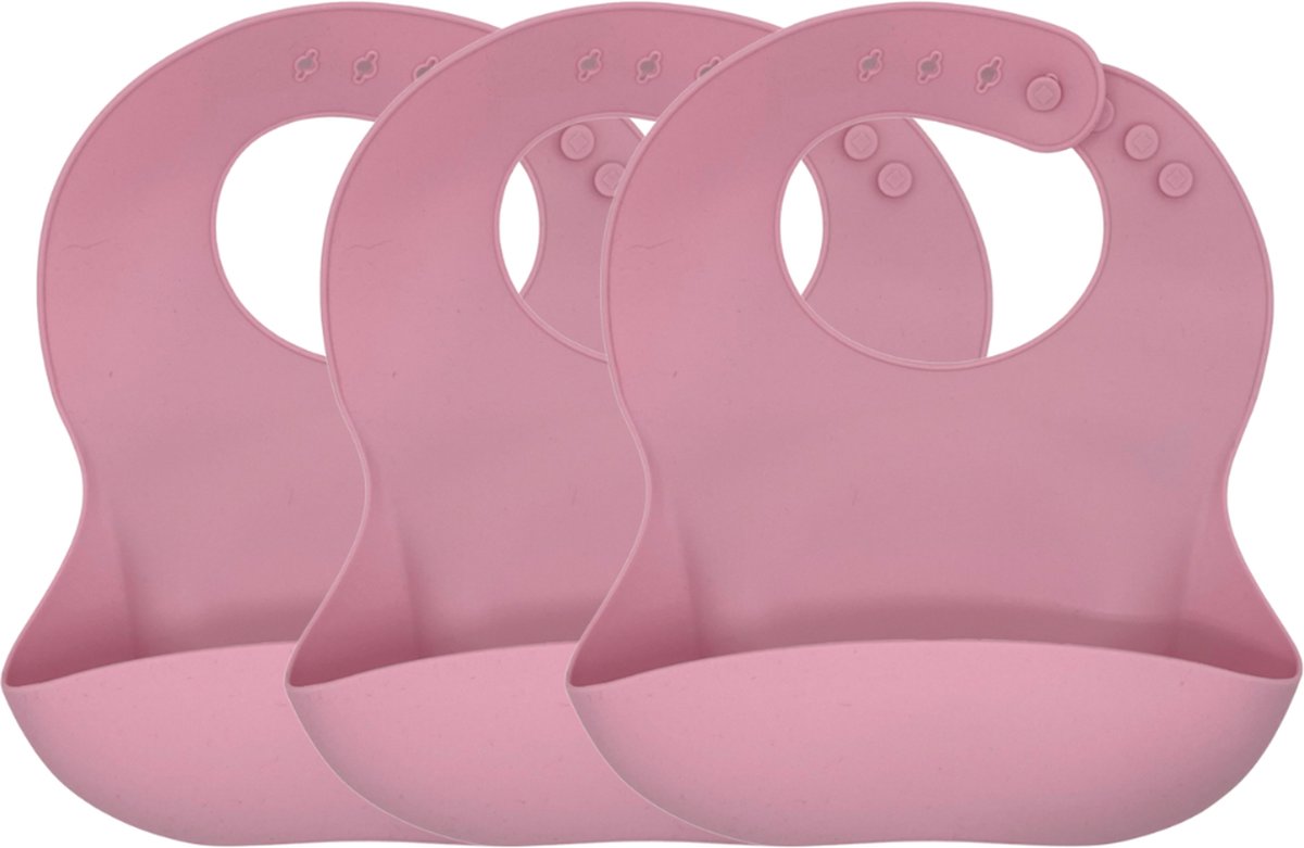 Image of 3 Stuks - Siliconen Slabbetjes met Opvangbak - Roze Beige - Waterproof - BPA Vrij