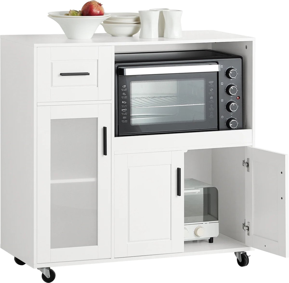 Magnetronkast - Keukenkast - Keukenrek Staand - Ovenkast - Rek - 89 x 40 x 89 cm - Organizers - Dubbele Draagplank - Aanrecht Organiser
